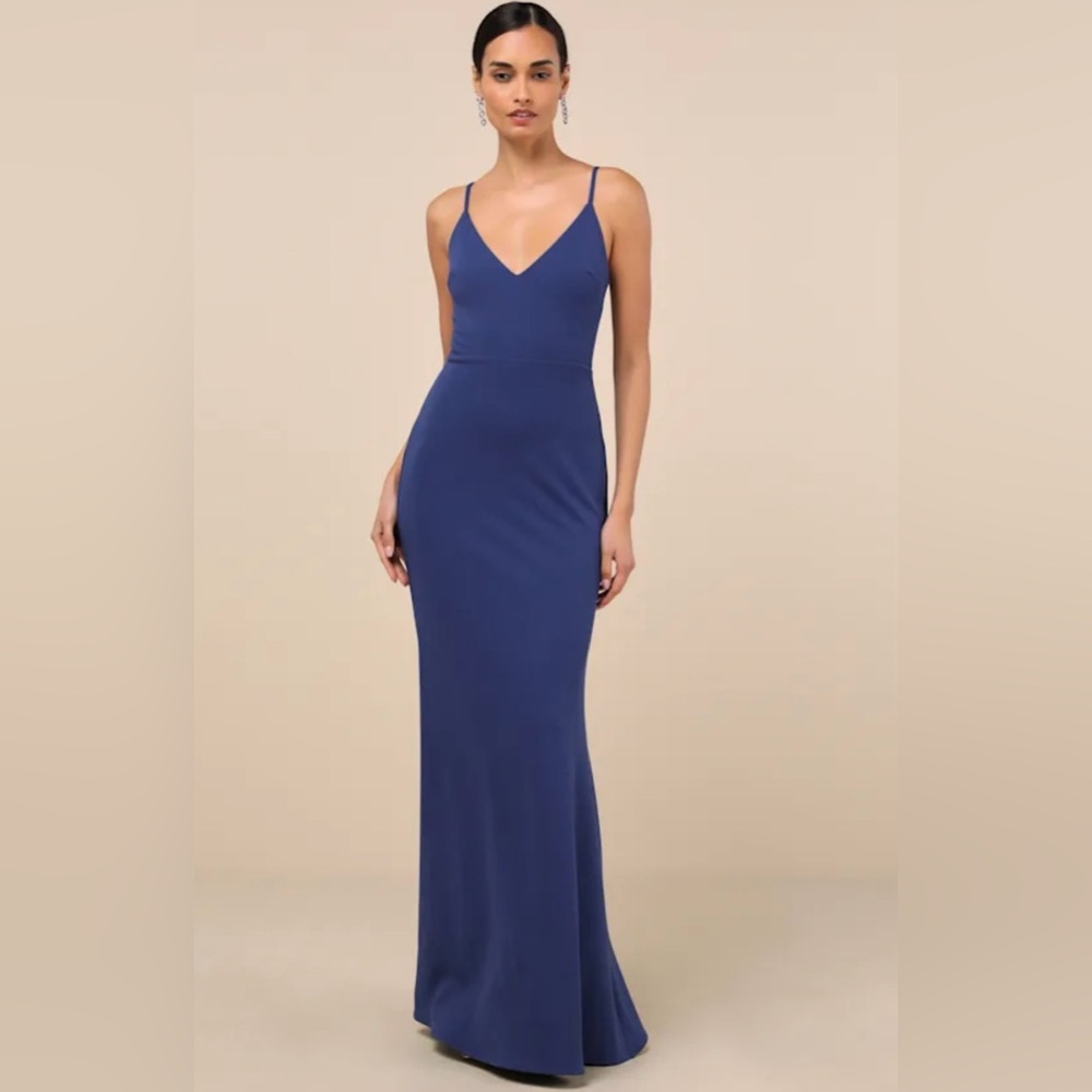 Lulus NWT Infinite Glory Royal Blue Maxi Dress Gown Mermaid Hem Lined Small